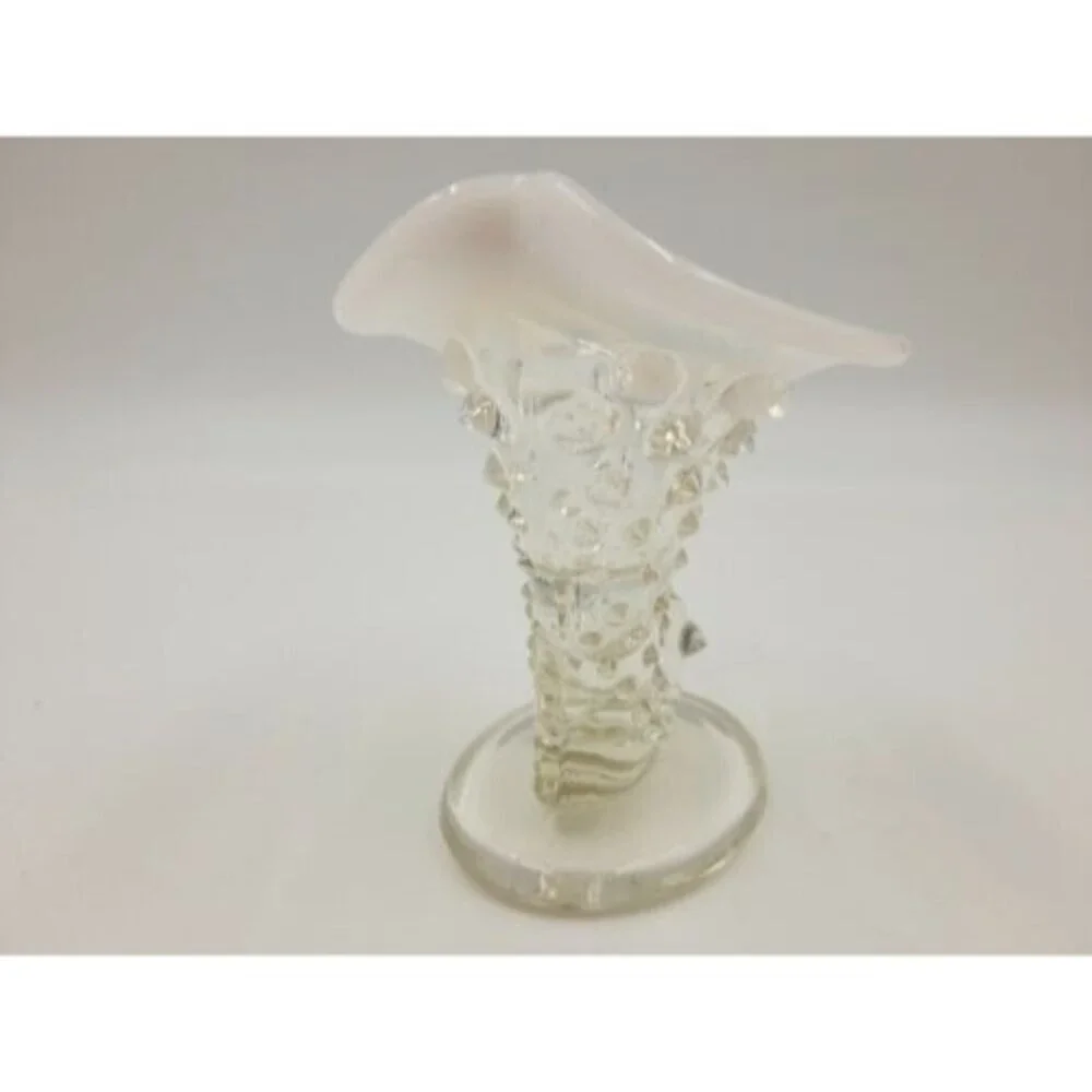 Fenton Cornucopia Hobnail Style White Opalescent Glass Small Horn Vase Art Glass